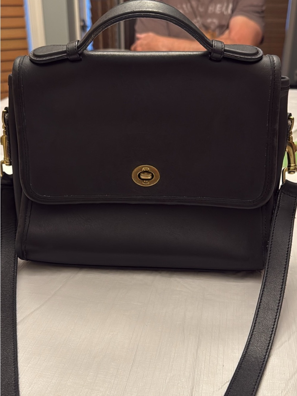 Vintage - Coach Black Leather Top-Handle Satchel with Gold-Tone Turnlock-